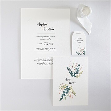 Faire-part mariage bouquet ardent ruban - Vue d'ensemble