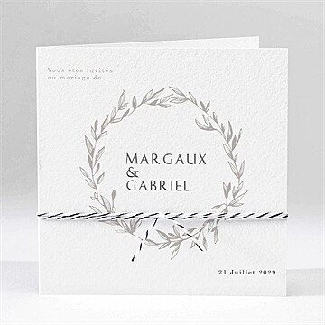 Faire-part mariage tendre couronne carré plié
