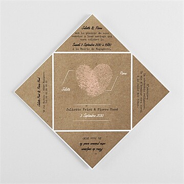 Faire-part mariage nos empreintes origami - Intérieur de la cocotte pliée