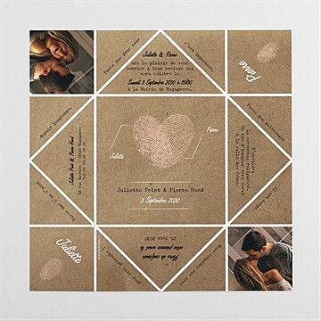 Faire-part mariage nos empreintes origami - Intérieur de la cocotte dépliée