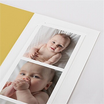 Faire-part naissance en jaune toute photomaton - Détail du faire-part