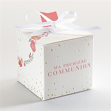 Boîte de dragées communion couronne aquarelle dorure - Dos de la boîte
