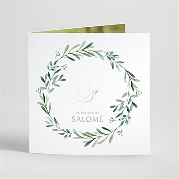 Faire-part de baptême feuilles et or dorure