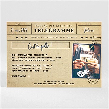 Carte invitation départ à la retraite télégramme retraite
