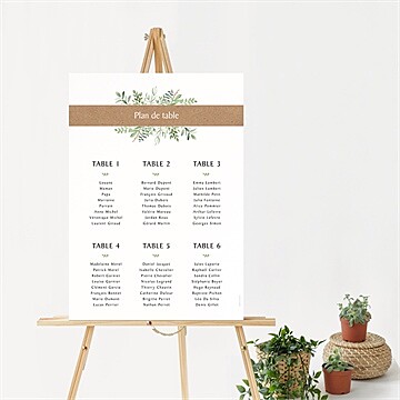 Plan de table baptême kraft végétal - Mise en situation