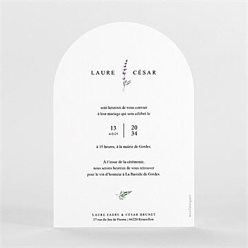 Faire-part mariage lavande - Dos du faire-part