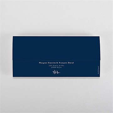 Faire-part mariage bleu romantique pochette duo - Dos du faire-part