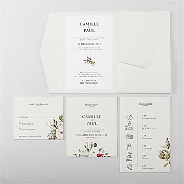 Faire-part mariage en rouge et blanc - Vue d'ensemble intérieur