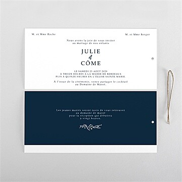 Faire-part mariage bleu minéral pochette duo - Cartes intérieures recto