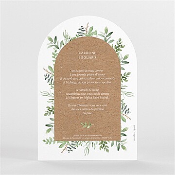 Faire-part mariage feuillage d'été arche - Dos du faire-part
