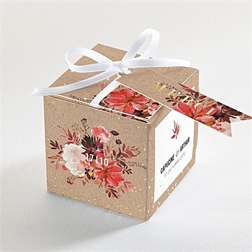 Boîte de dragées mariage floral dorure