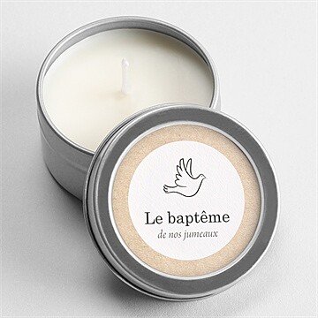 Bougie baptême pictos jumeaux argent