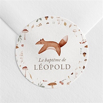 Sticker baptême renard en forêt