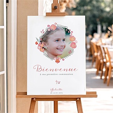 Panneau bienvenue couronne aquarelle dorure