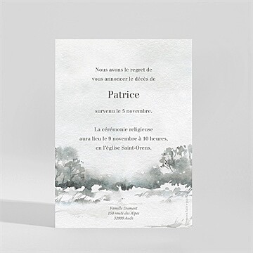 Faire-part décès paysage enneigé - Dos du faire-part