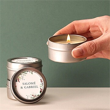 Bougie mariage thème noël argent - Bougie allumée