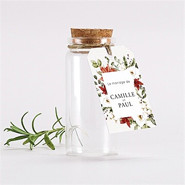 Mignonette mariage en rouge et blanc étiquette