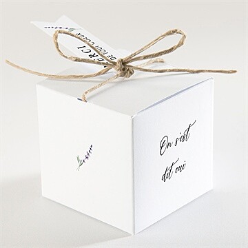 Boîte de dragées mariage lavande cube - Dos de la boîte