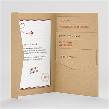 Faire-part mariage passeport vintage pocketfold - Intérieur du faire-part
