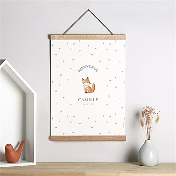 Affiche naissance fleurs et renard - Mise en situation