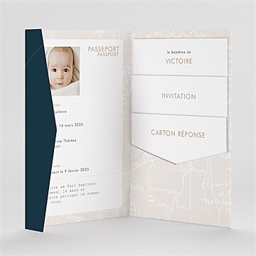 Faire-part de baptême passeport bapteme pocketfold - Intérieur du faire-part