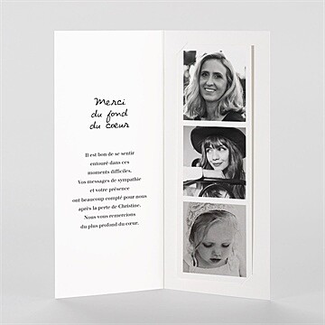 Remerciement décès souvenir portrait photomaton - Intérieur du faire-part