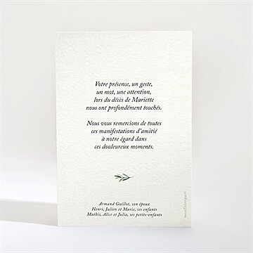Remerciement décès élégant branchage portrait - Dos de la carte