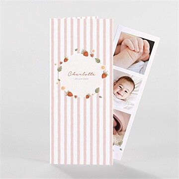 Faire-part naissance fraises acidulées photomaton