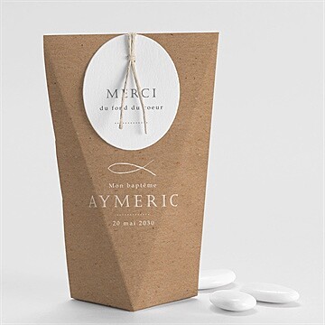Boîte de dragées baptême ichthus kraft adulte étui