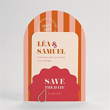 Faire-part mariage orange et fuchsia