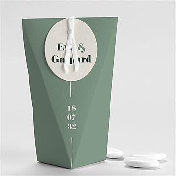 Boîte de dragées mariage vert sauge étui