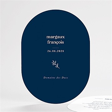 Menu mariage bleu romantique ovale