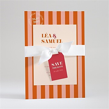 Faire-part mariage orange et fuchsia superposé