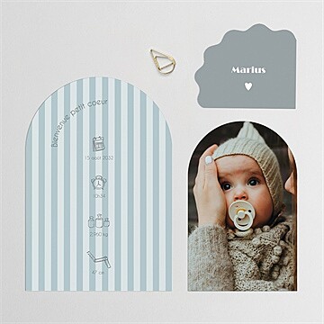 Faire-part naissance haut en rayures - Avant du faire-part