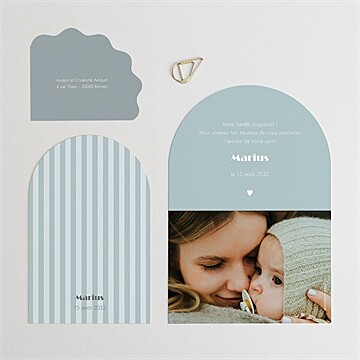 Faire-part naissance haut en rayures - Dos du faire-part