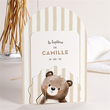 Faire-part de baptême ours en rayures