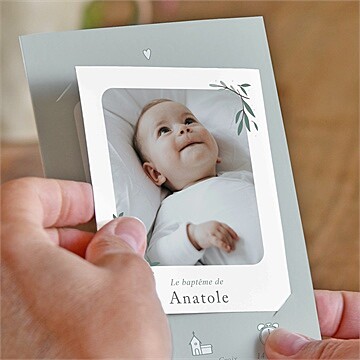 Faire-part de baptême photo vert sauge