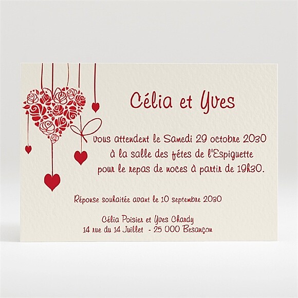 Carton d'invitation mariage Guirlande de coeurs photo réf.N12033