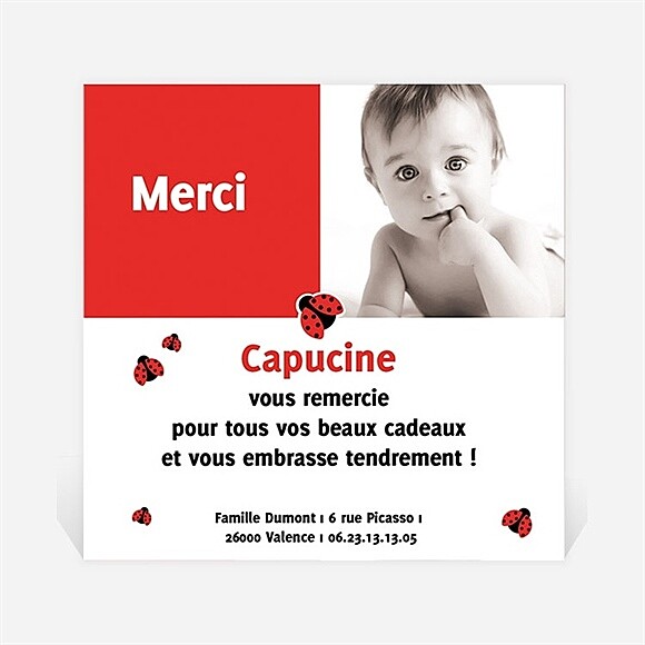 Remerciement naissance En rouge réf.N30006