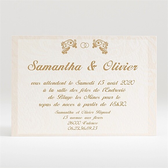 Carton d'invitation mariage Beige et blanc réf.N12098