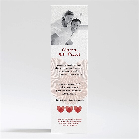 Remerciement mariage faire part rouge et blanc