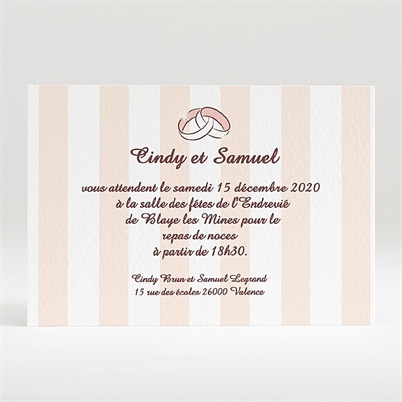 Carton d'invitation mariage Rayures blanches et beiges réf.N120133