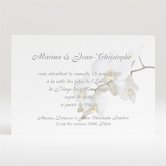 Carton d'invitation mariage Blanches orchidées réf.N120122