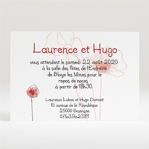 Carton d'invitation mariage Silhouettes fleuries réf.N120136