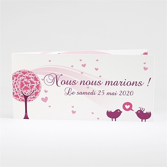 Faire-part mariage Oiseaux roses et violets réf.N43110