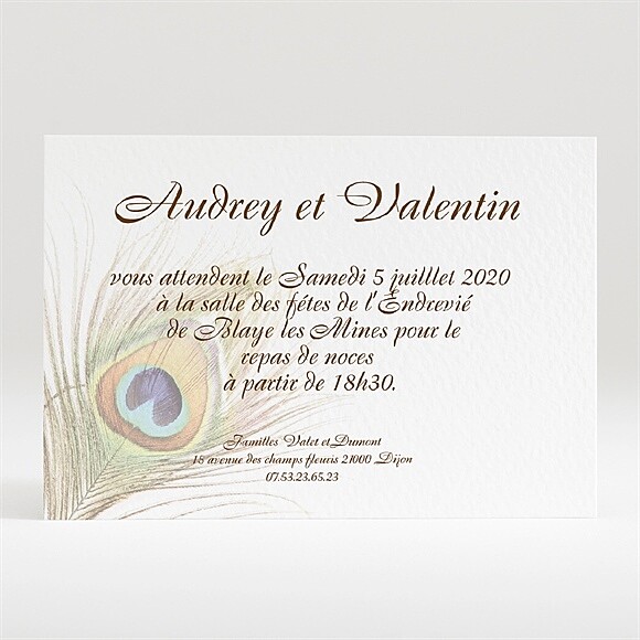 Carton d'invitation mariage Plume enchantée réf.N120139