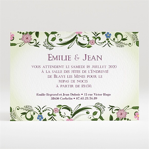 Carton d'invitation mariage Champêtre violet réf.N120135