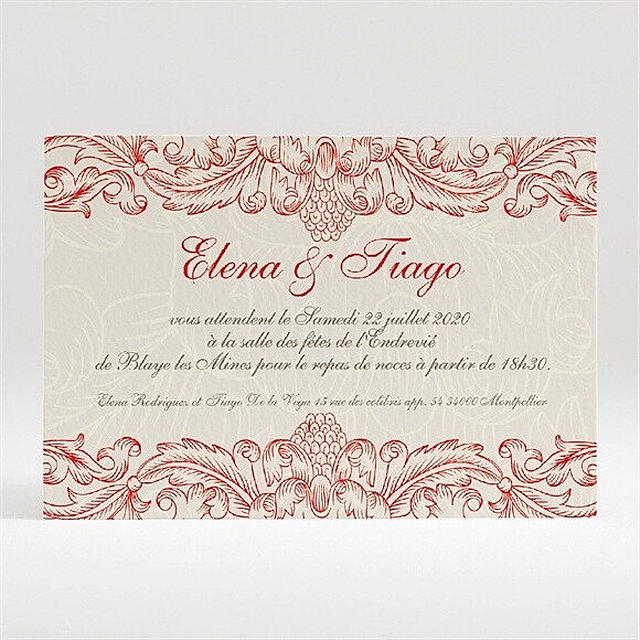 Carton d'invitation mariage Baroque rouge et or réf.N120145