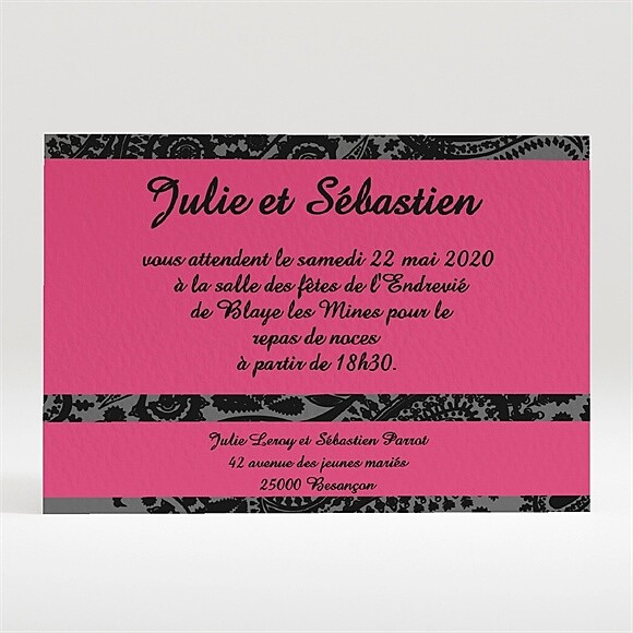 Carton d'invitation mariage Cachemire noir et gris réf.N120147