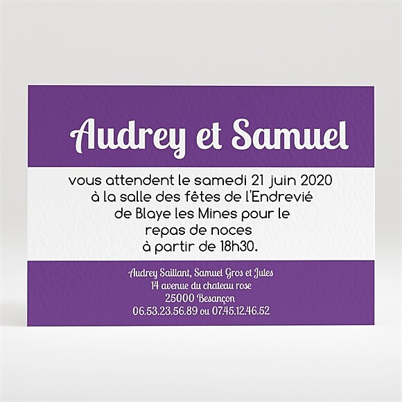 Carton d'invitation mariage Jolies rayures violettes réf.N120154